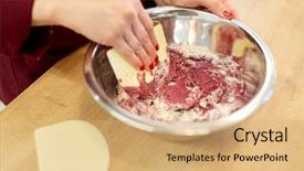  Presentation with pastry chef - Slide set with cooking food and people concept background and a  colored foreground