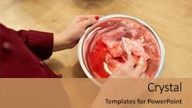  Presentation with pastry cream - Slides enhanced with cooking food and people concept background and a  colored foreground