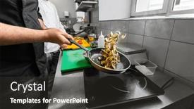  Presentation with restaurant kitchen - Theme having cooking-food-profession-and-people background and a dark gray colored foreground