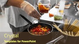  Presentation with restaurant kitchen - Presentation design with cooking-food-profession-and-people background and a tawny brown colored foreground