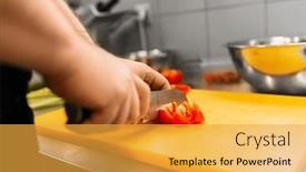  Presentation with restaurant kitchen - Presentation theme featuring cooking-food-profession-and-people background and a yellow colored foreground