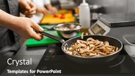  Presentation with restaurant kitchen - PPT theme consisting of cooking-food-profession-and-people background and a tawny brown colored foreground