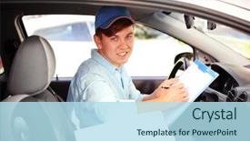  Presentation with free cooking - Beautiful presentation design featuring cooking free template - pizza delivery boy in car backdrop and a  colored foreground