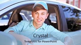  Presentation with delivery boy - Slide deck enhanced with cooking free template - pizza delivery boy in car background and a  colored foreground