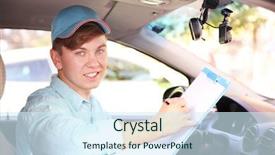  Presentation with delivery boy - Slide deck having cooking free template - pizza delivery boy in car background and a  colored foreground