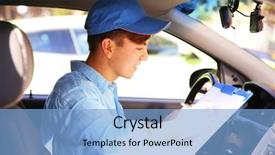  Presentation with delivery boy - PPT layouts having cooking free template - pizza delivery boy in car background and a  colored foreground