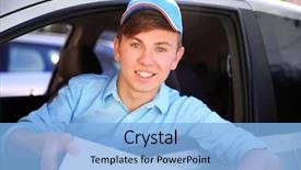  Presentation with delivery boy - Beautiful PPT theme featuring cooking free template - pizza delivery boy in car backdrop and a  colored foreground
