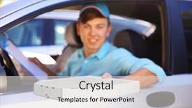  Presentation with delivery boy - Presentation theme featuring cooking free template - pizza delivery boy in car background and a  colored foreground