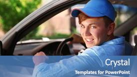  Presentation with delivery boy - Beautiful PPT layouts featuring cooking free template - pizza delivery boy with tablet backdrop and a teal colored foreground