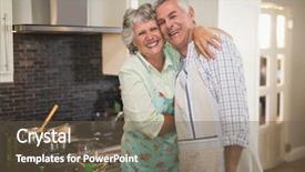  Presentation with senior couple - PPT theme consisting of cooking fun - portrait of smiling senior couple background and a tawny brown colored foreground