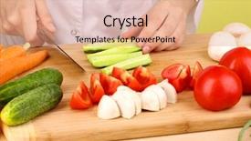  Presentation with food - Theme with cooking healthy - chopping food ingredients background and a coral colored foreground