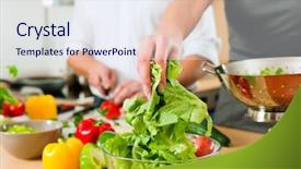  Presentation with man watching woman preparing vegetables - Amazing theme having cooking healthy - man and woman backdrop and a sky blue colored foreground