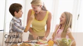  Presentation with children brain power - Theme featuring cooking healthy - mother and children prepare background and a coral colored foreground