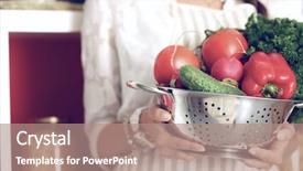  Presentation with desk - Audience pleasing PPT theme consisting of cooking healthy - young woman standing near desk backdrop and a  colored foreground