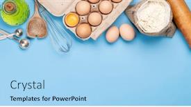  Presentation with cooking utensils - PPT layouts having cooking-ingredients-and-utensils background and a light blue colored foreground