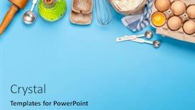  Presentation with utensils - PPT theme enhanced with cooking-ingredients-and-utensils background and a light blue colored foreground