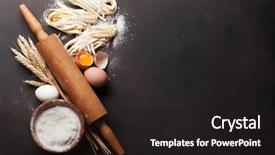  Presentation with cooking equipment kitchen utensils - Beautiful theme featuring cooking ingredients on wooden kitchen backdrop and a wine colored foreground