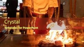  Presentation with recipe - PPT theme having cooking-of-beef-teppanyaki-recipe background and a tawny brown colored foreground