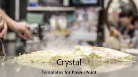  Presentation with cooking oils - Presentation theme featuring cooking of okonomiyaki japanese pizza background and a  colored foreground