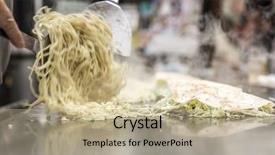  Presentation with cooking - Slide deck featuring cooking of okonomiyaki japanese pizza background and a coral colored foreground