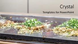  Presentation with cooking - Audience pleasing PPT theme consisting of cooking of okonomiyaki japanese pizza backdrop and a  colored foreground