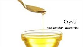  Presentation with cooking oil - Audience pleasing PPT theme consisting of cooking oil pouring from spoon backdrop and a white colored foreground