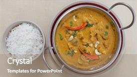  Presentation with chicken curry - Slides featuring cooking pan full of chicken background and a coral colored foreground