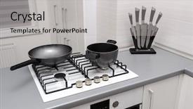  Presentation with kitchen design - Theme consisting of cooking pan minimalistic clean design background and a light gray colored foreground