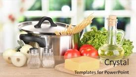  Presentation with pasta - Presentation theme with cooking pasta on table background and a coral colored foreground