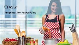  Presentation with soup - Theme having cooking pot - female cook preparing soup background and a  colored foreground
