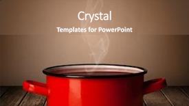  Presentation with cooking - Audience pleasing PPT theme consisting of cooking pot on old wooden backdrop and a coral colored foreground