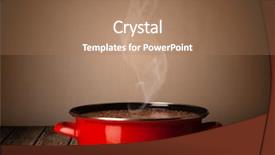  Presentation with cooking - PPT theme enhanced with cooking pot on old wooden background and a coral colored foreground