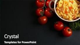  Presentation with italian food cooking tomatoes basil - PPT theme having cooking pot over black background and a  colored foreground