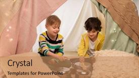  Presentation with music kids - Audience pleasing slide deck consisting of cooking pots playing music backdrop and a coral colored foreground