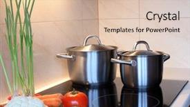  Presentation with cooking - Presentation design consisting of cooking pots standing on induction background and a lemonade colored foreground