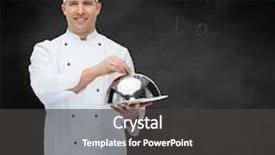  Presentation with chalk board - Beautiful PPT theme featuring cook holding cloche over black backdrop and a dark gray colored foreground