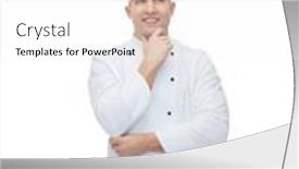  Presentation with inspiration - Presentation enhanced with cooking profession inspiration and people concept - happy male chef cook thinking background and a white colored foreground
