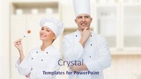  Presentation with inspiration - Beautiful theme featuring cooking profession inspiration and people concept - happy male chef cook thinking backdrop and a sky blue colored foreground