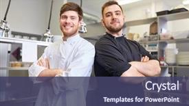  Presentation with cooking chef - Audience pleasing slide deck consisting of cooking profession and people concept backdrop and a ocean colored foreground