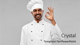  Presentation with cooking chef - Beautiful PPT theme featuring cooking profession and people concept backdrop and a light gray colored foreground