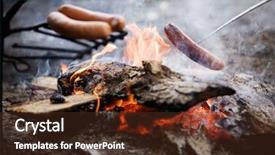  Presentation with campfire - PPT layouts featuring cooking sausages by the campfire background and a tawny brown colored foreground