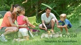  Presentation with campfire - Cool new PPT theme with cooking sausages in campfire backdrop and a seafoam green colored foreground