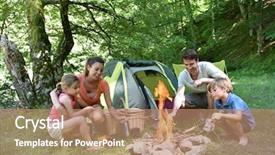  Presentation with campfire - Colorful PPT theme enhanced with cooking sausages in campfire backdrop and a coral colored foreground