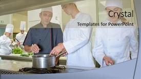  Presentation with cooking - Presentation theme with chef hotel restaurant - cooking school background and a coral colored foreground