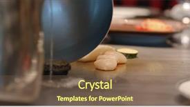  Presentation with abalone - Cool new PPT theme with cooking teppanyaki in restaurant backdrop and a tawny brown colored foreground