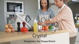  Presentation with robot - PPT layouts consisting of cooking together with kitchen robot background and a coral colored foreground