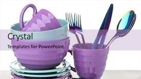  Presentation with cutlery - Slide deck consisting of cooking utensils - ceramic dishware and cutlery background and a light blue colored foreground