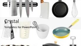  Presentation with kitchen utensils - Beautiful PPT theme featuring cooking utensils - kitchen tools collection isolated backdrop and a white colored foreground