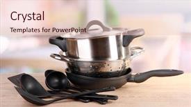  Presentation with kitchen utensils - Beautiful slide set featuring cooking utensils - kitchen tools on table backdrop and a lemonade colored foreground