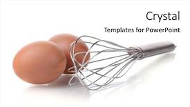  Presentation with cooking utensils - Presentation design enhanced with cooking utensils - metal whisk for whipping eggs background and a white colored foreground